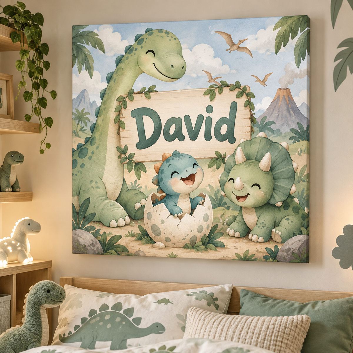 Tablou Canvas Personalizat Dino Baby cu Nume