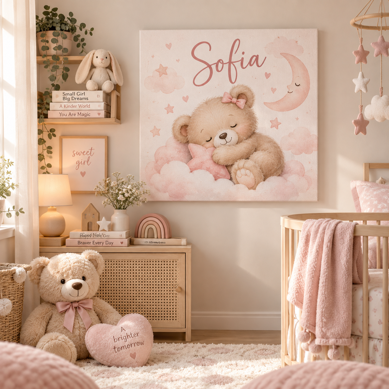 Tablou Canvas Personalizat Ursuleț Baby Pink cu Nume