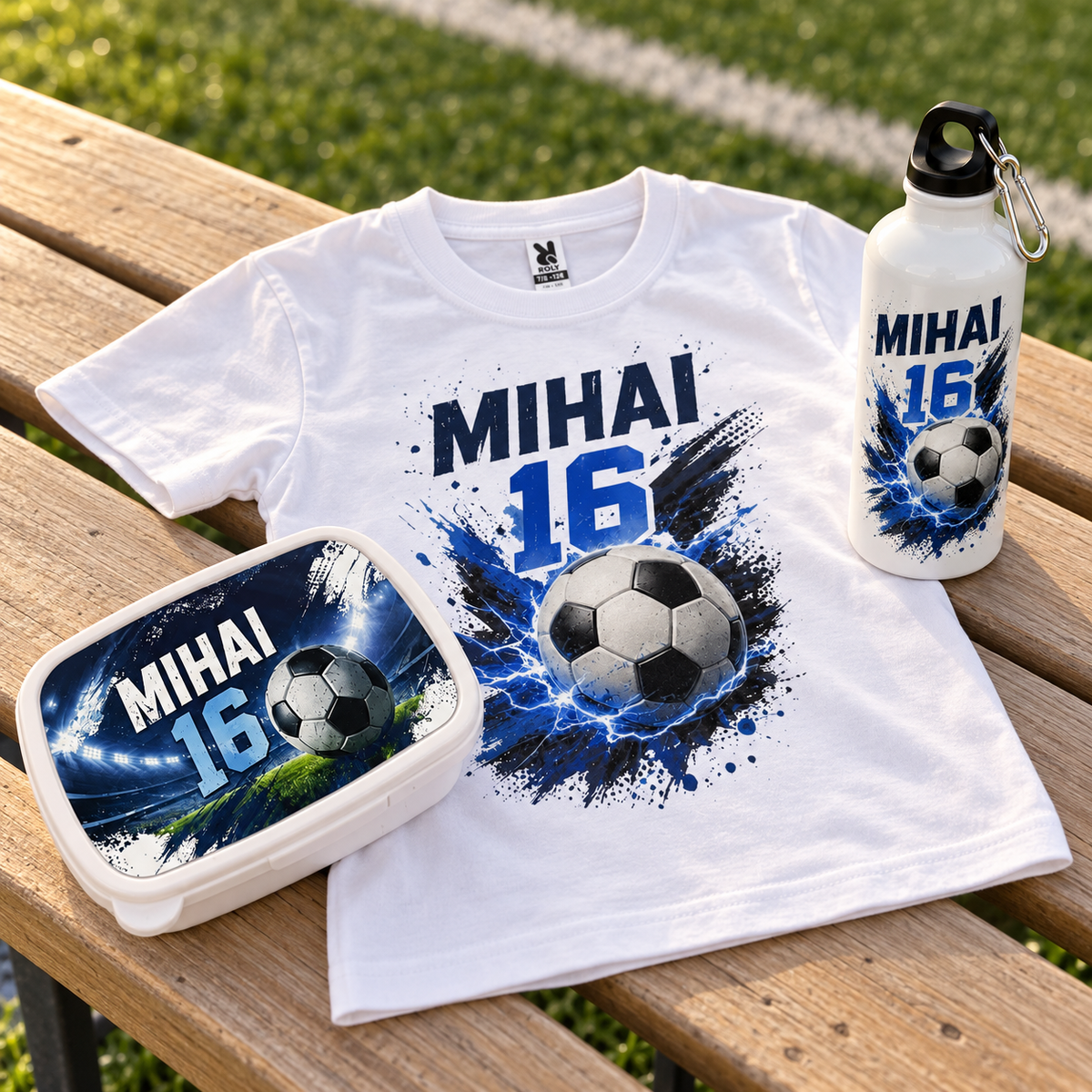 Tricou aniversar fotbalist personalizat cu nume și vârstă – Fulger Albastru