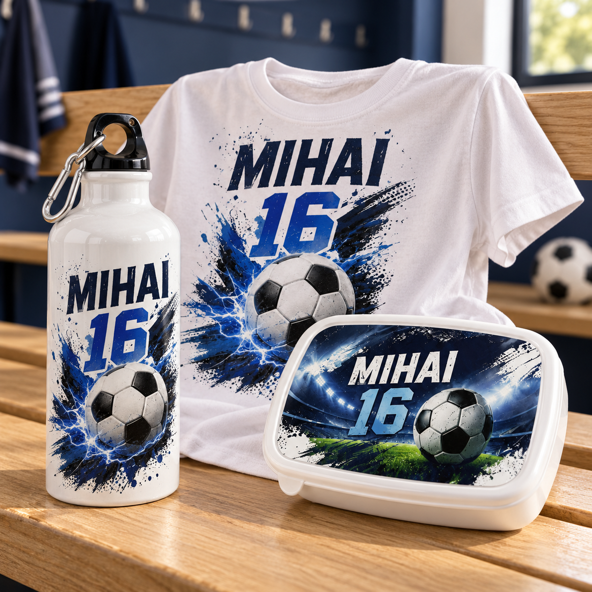 Tricou aniversar fotbalist personalizat cu nume și vârstă – Fulger Albastru