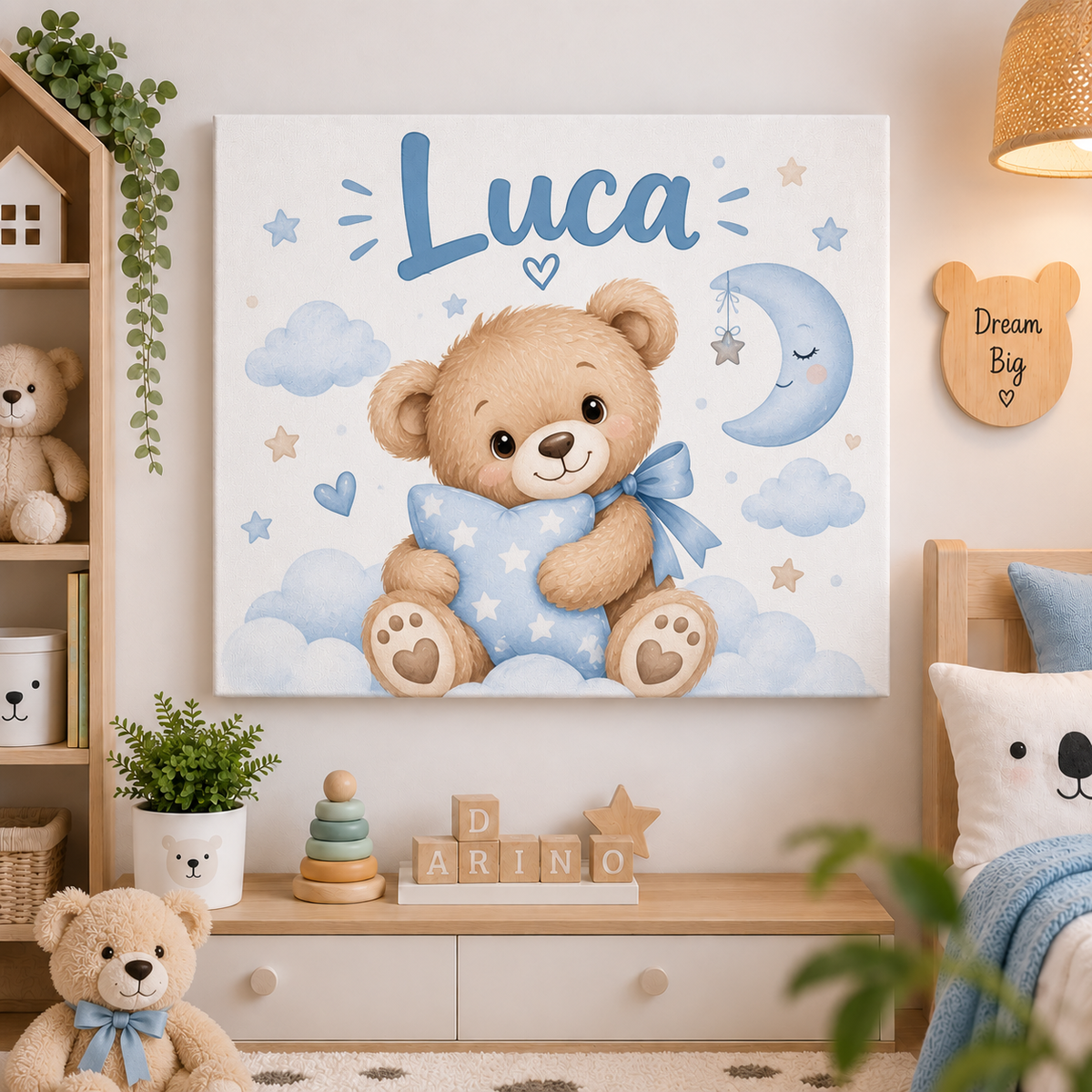 Tablou Canvas Personalizat Ursuleț Baby Blue cu Nume
