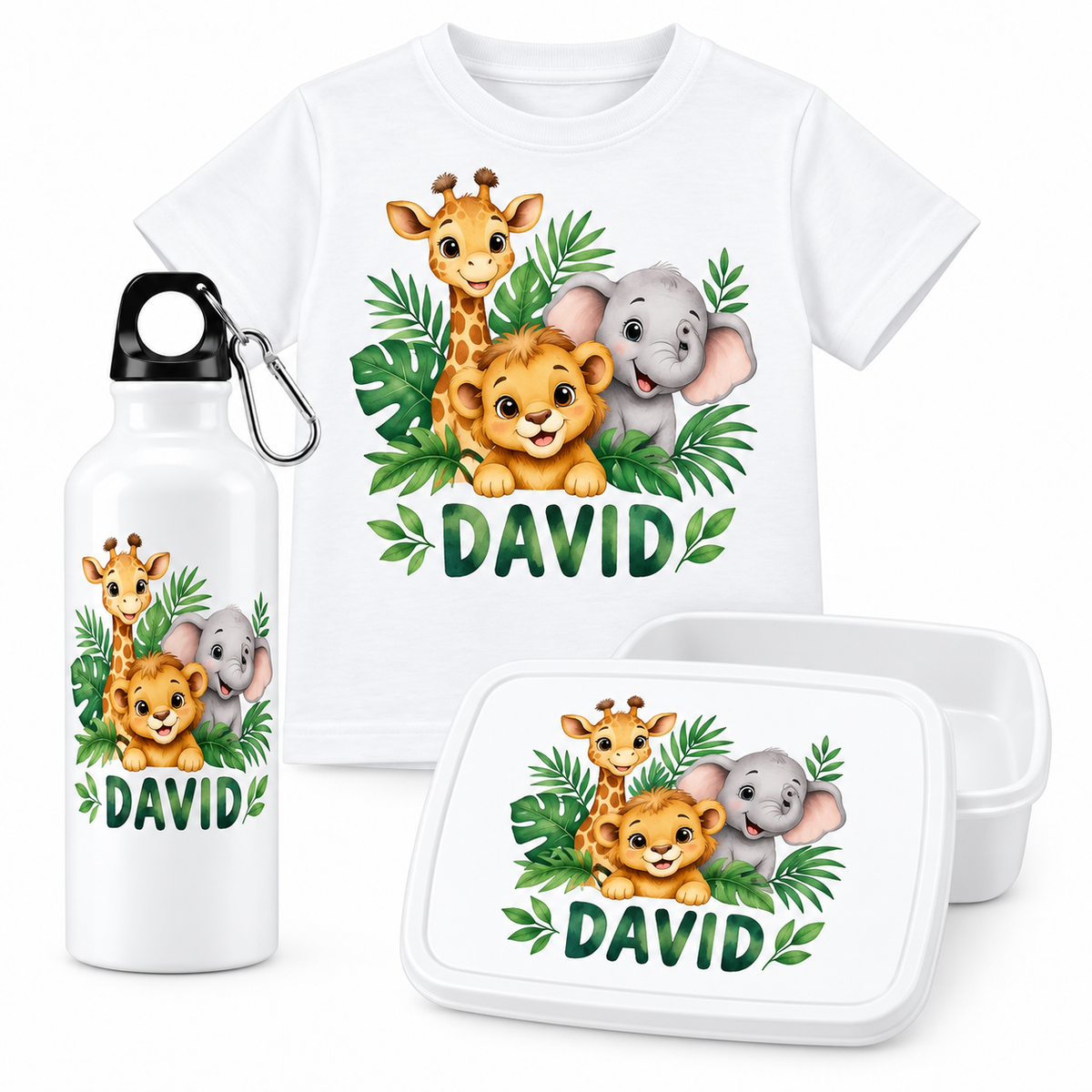 Set școlar personalizat Aventură în Junglă – Tricou + Cutie sandwich + Bidon – imagine 3