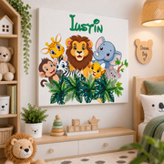 Tablou Canvas Personalizat Safari cu Girafa si prietenii, cu Nume
