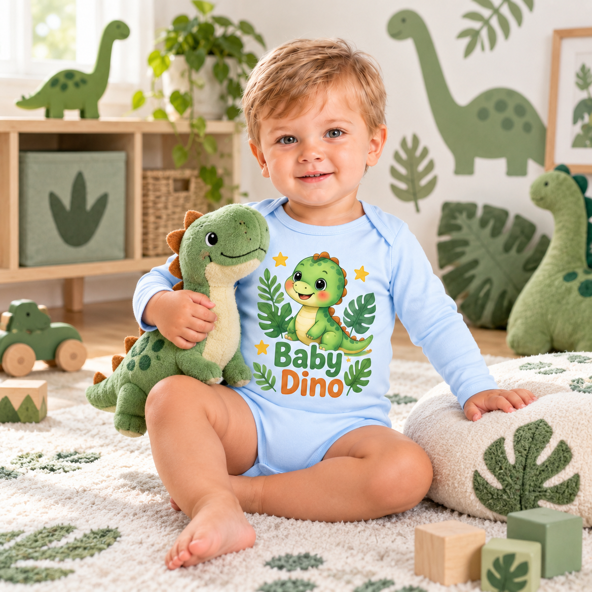 Body sau tricou personalizat pentru bebeluși Baby Dino – imagine ambient