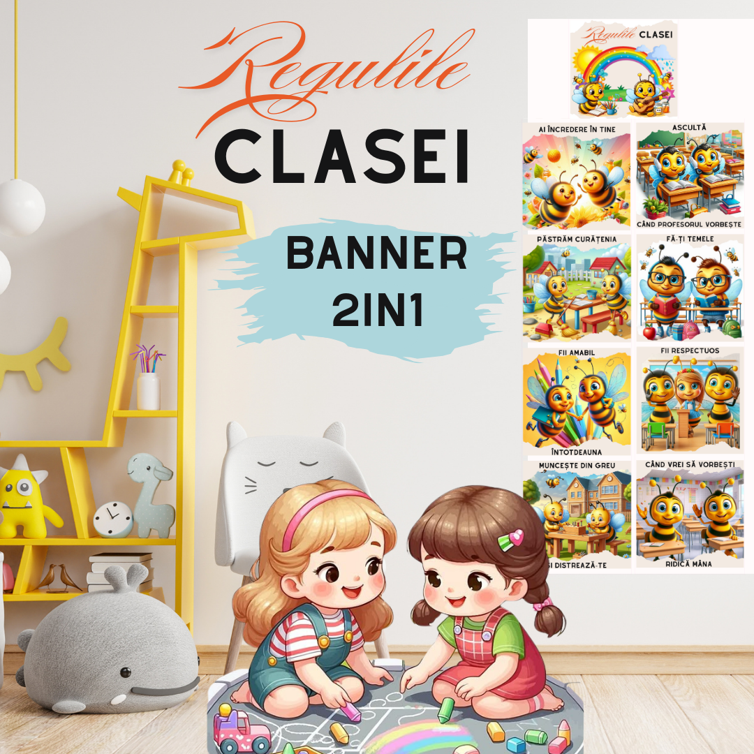Banner Clasa Albinutelor cu regulile clasei tip postere educaționale din carton sau canvas SBE2025