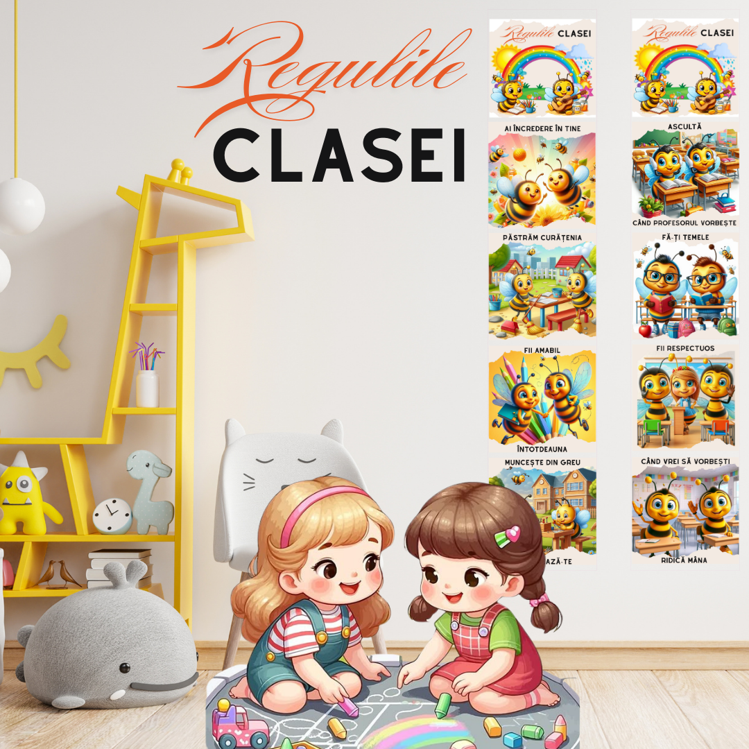 Banner Clasa Albinutelor cu regulile clasei tip postere educaționale din carton sau canvas SBE2025