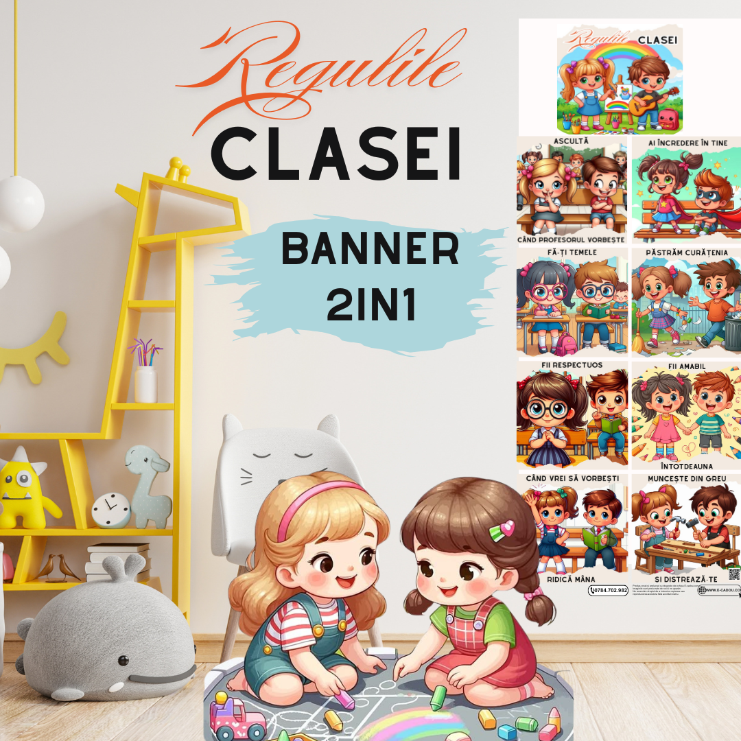 Banner Clasa Nazdravanilor Strengasilor cu regulile clasei tip postere educaționale din carton sau canvas SBE2026