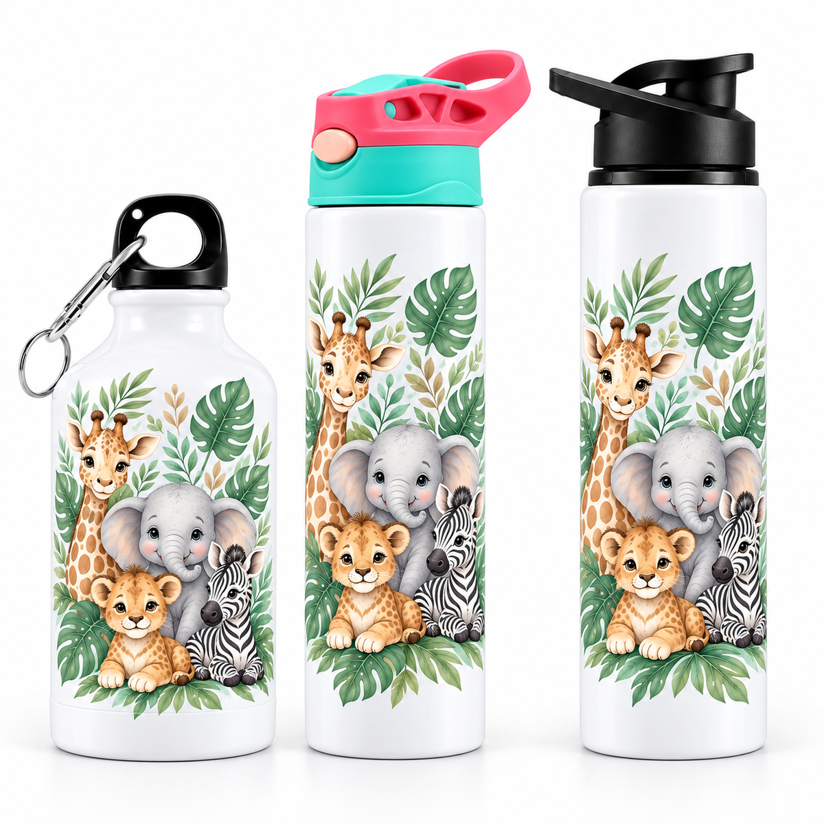 Bidonaș de apă animale safari și frunze tropicale - trei modele