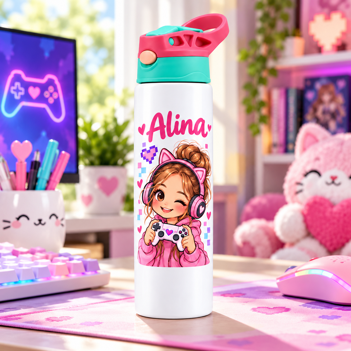 Bidonaș de apă gamer girl în ambient