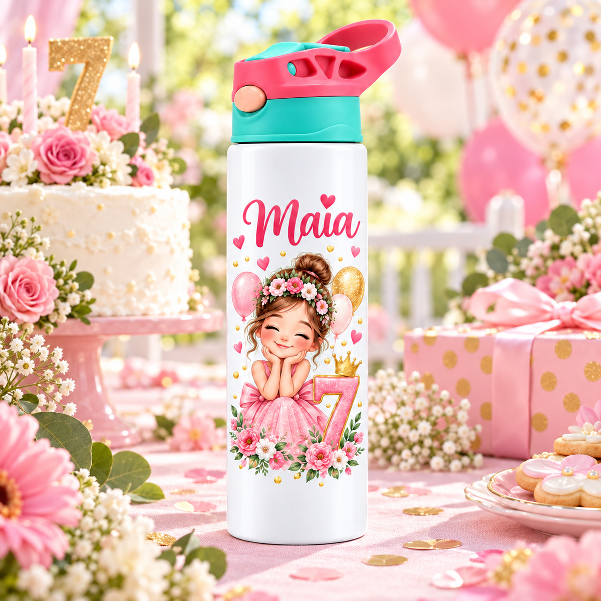 Bidonaș de apă birthday girl floral în ambient