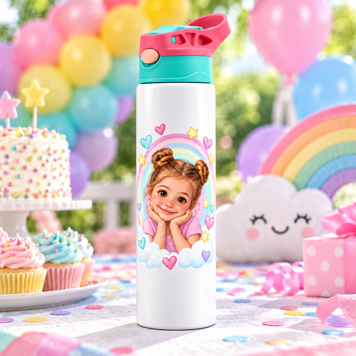Bidonaș de apă curcubeu pastel pentru fotografie în ambient