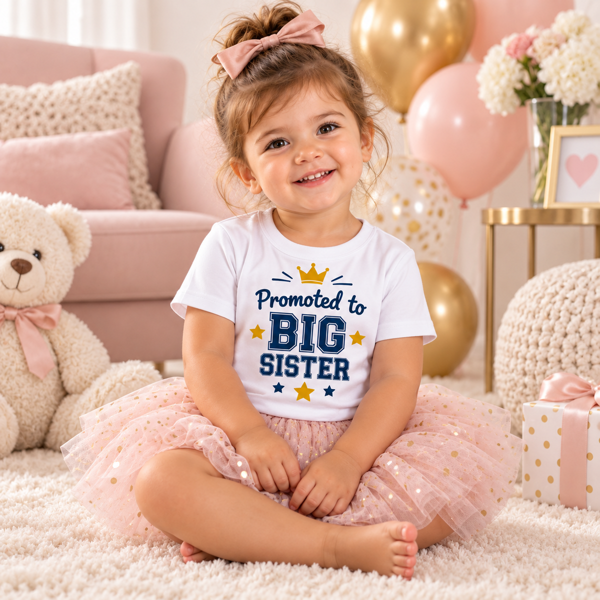 Body sau tricou personalizat pentru bebeluși Promoted to Big Sister – imagine ambient