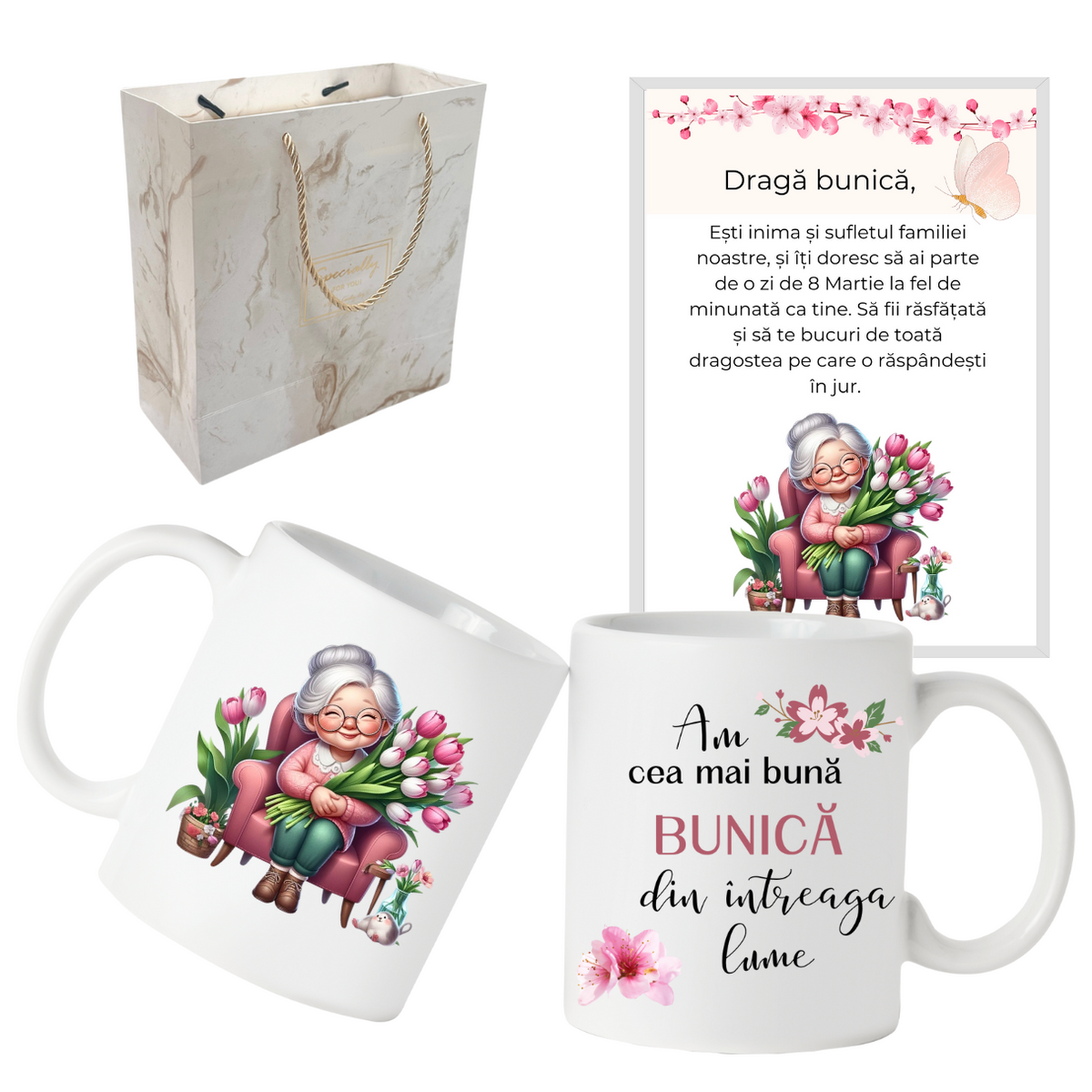 Set Cadou de martisor pentru bunici si parinti 8 martie cu mesaje personalizate  SCP7101