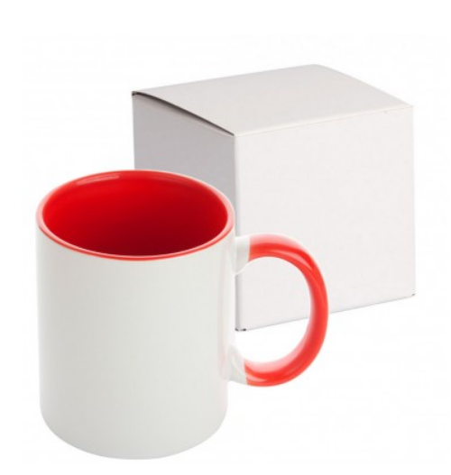 Cana maner interior rosu + cutie individuala  350ml (11oz)