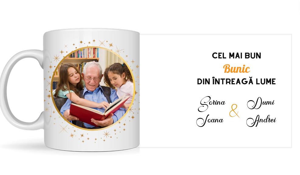 Cana personalizata cu poza si text pentru cel mai bun bunic CPF115_15