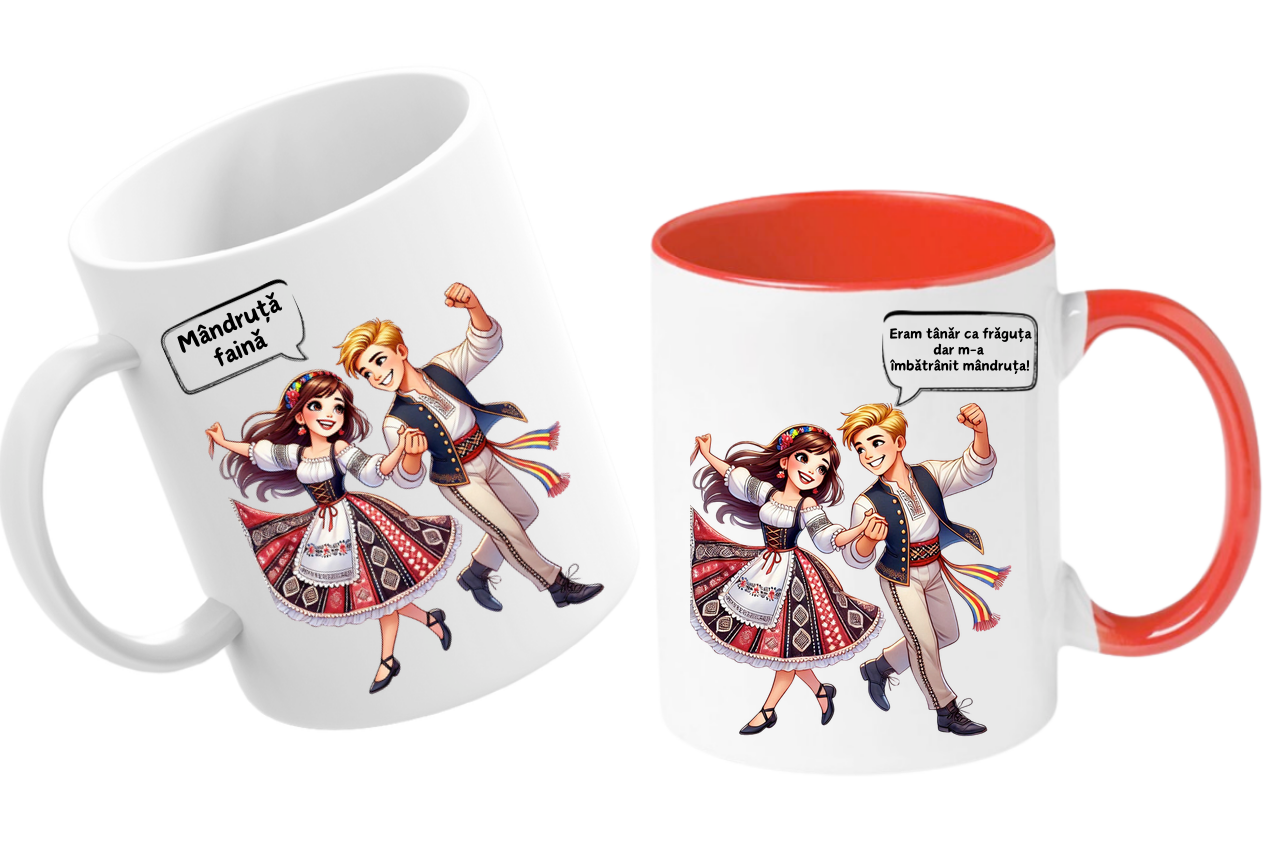 Cana personalizata cu poza si text pentru cuplu Valentines day  tematica port popular romanesc CVD1113