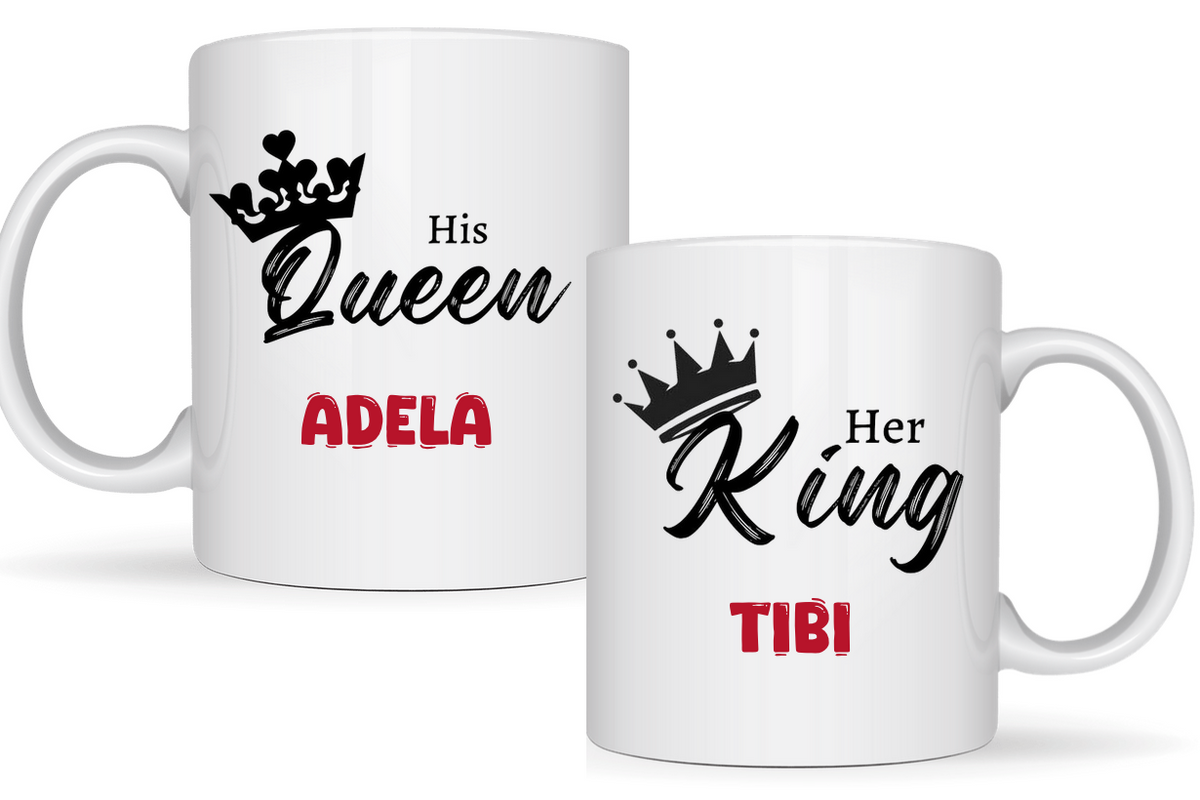 Cana personalizata cu poza si text pentru cuplu Valentines day QUEEN KING  CVD1119