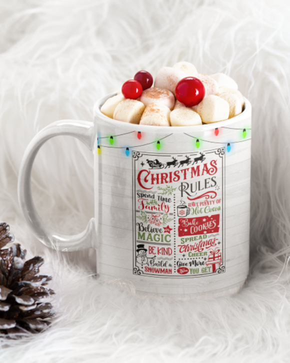 Cană personalizata Christmas Rules cu tematica de Craciun