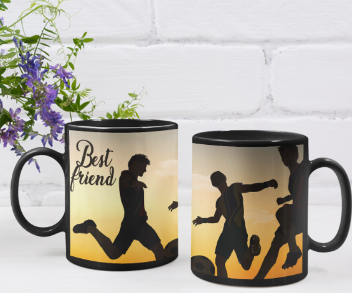 Cană personalizată fotbal cu poză și nume CPF10014, culoare neagra, eCADOU