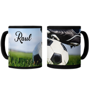 Cană personalizată fotbal cu poză și nume CPF10018, culoare neagra, eCADOU