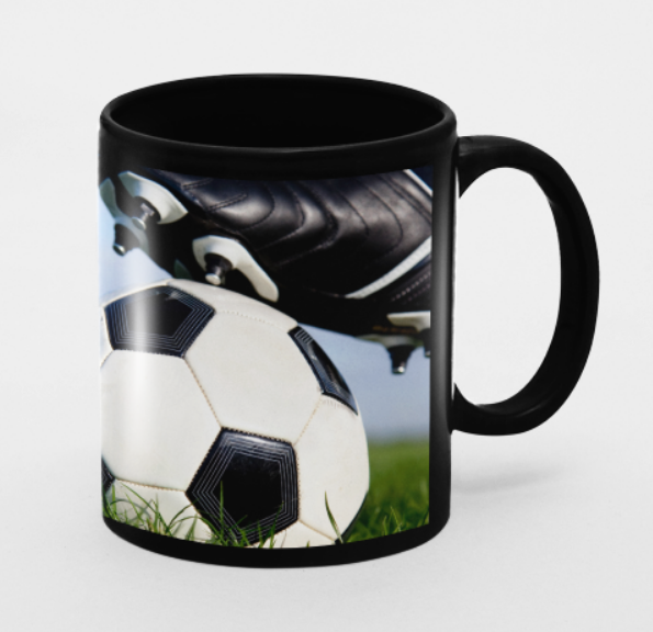 Cană personalizată fotbal cu poză și nume CPF10018, culoare neagra, eCADOU