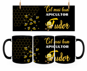 Cană cadou pentru apicultori cu albine  si miere, culoare neagra, eCADOU, CAP10001