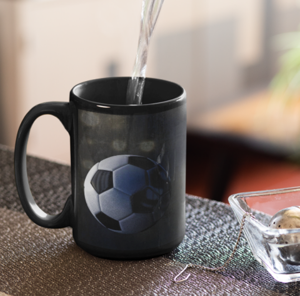 Cană personalizată fotbal cu poză și nume sau text CPF10010, culoare neagra, eCADOU