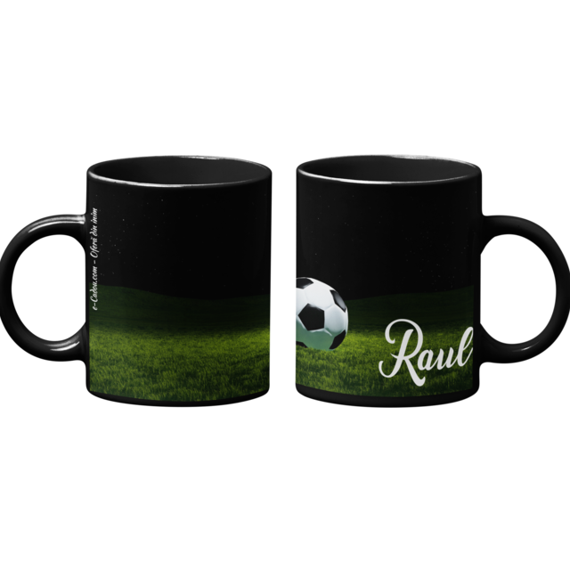 Cană personalizată fotbal cu poză și nume sau text CPF10011, culoare neagra, eCADOU