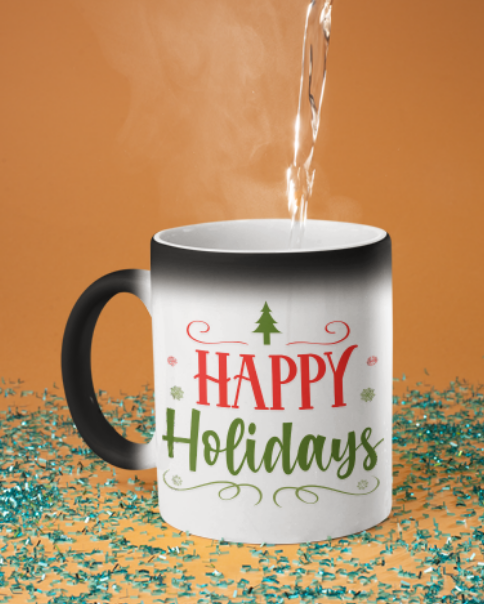 Cană personalizata - model cu Happy Holidays si poza, tematica de Craciun