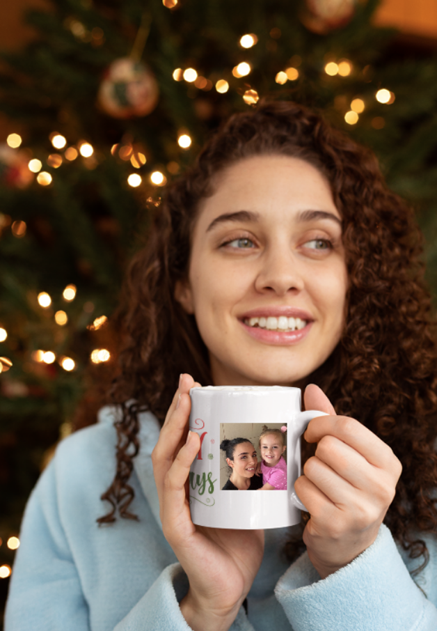 Cană personalizata - model cu Happy Holidays si poza, tematica de Craciun