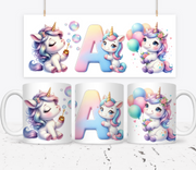 Cană Unicorn personalizată pentru fetite cu printese  KID1007 litera A