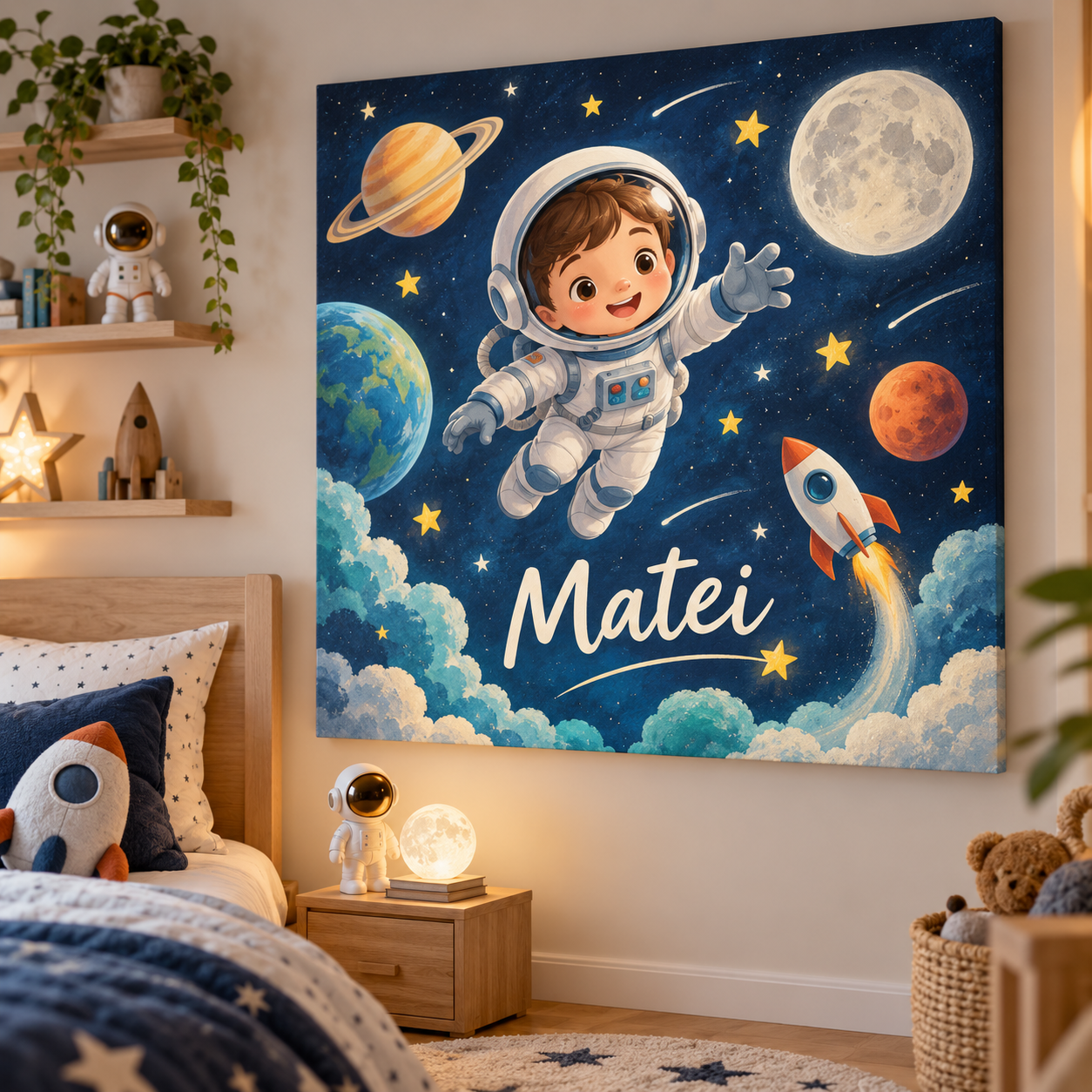 Tablou Canvas Personalizat Astronaut cu Nume