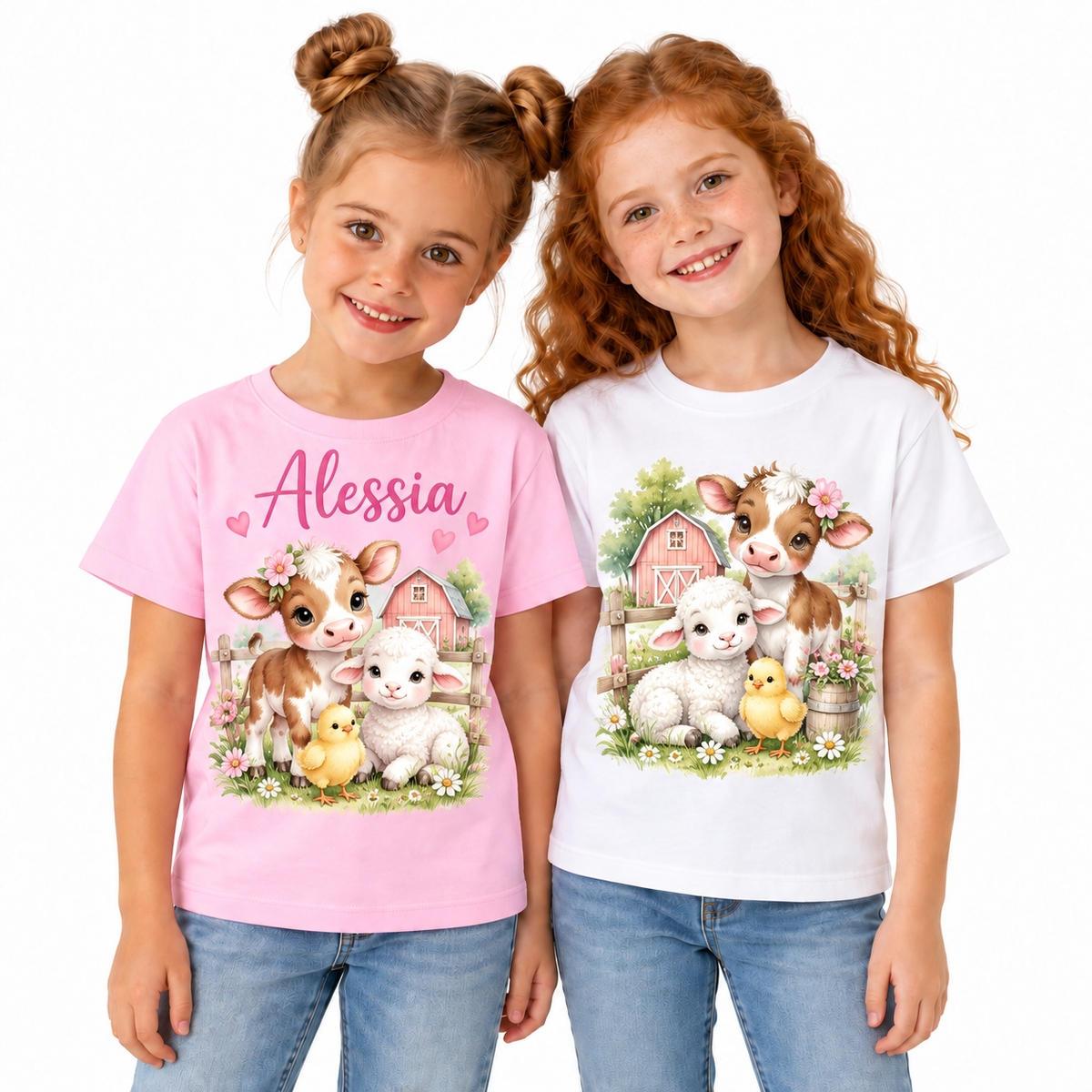 Tricou pentru fetițe cu animale de la fermă – fotografie principală pe fundal alb