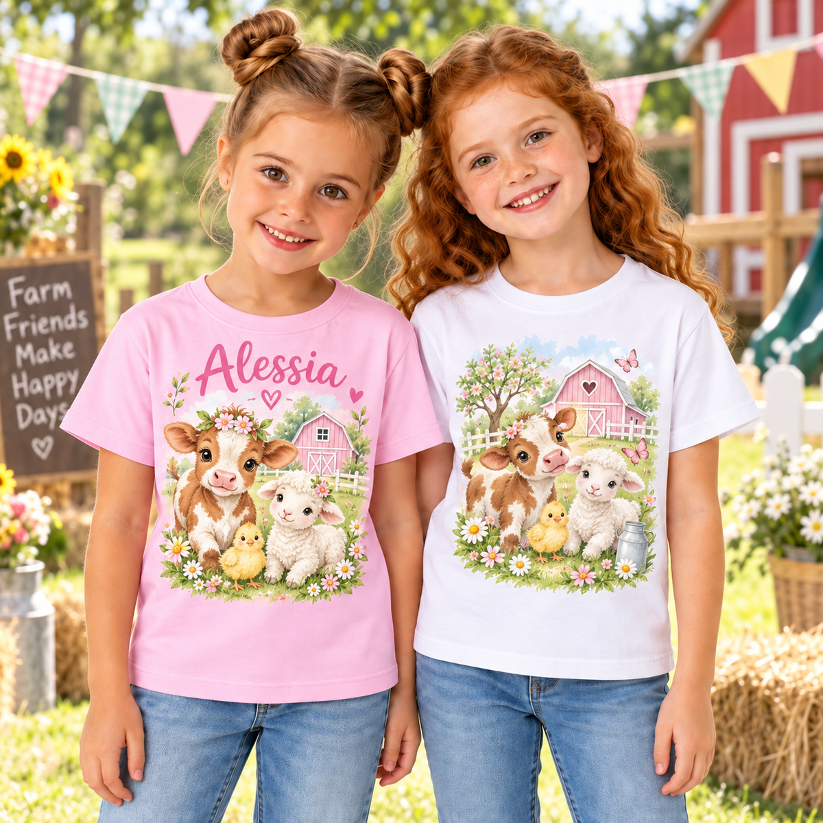 Tricou pentru fetițe cu animale de la fermă – fotografie lifestyle