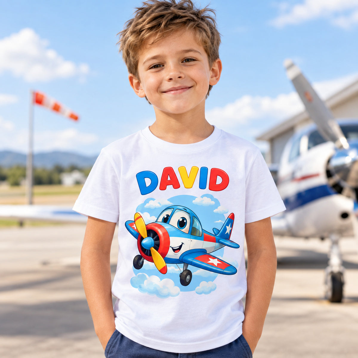 Tricou băieți personalizat Avionul Vesel – DAVID – imagine 2