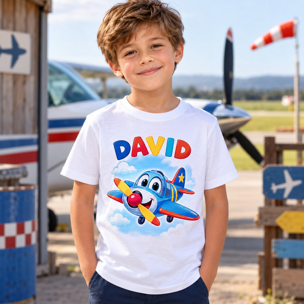 Tricou băieți personalizat Avionul Vesel – DAVID – imagine 3