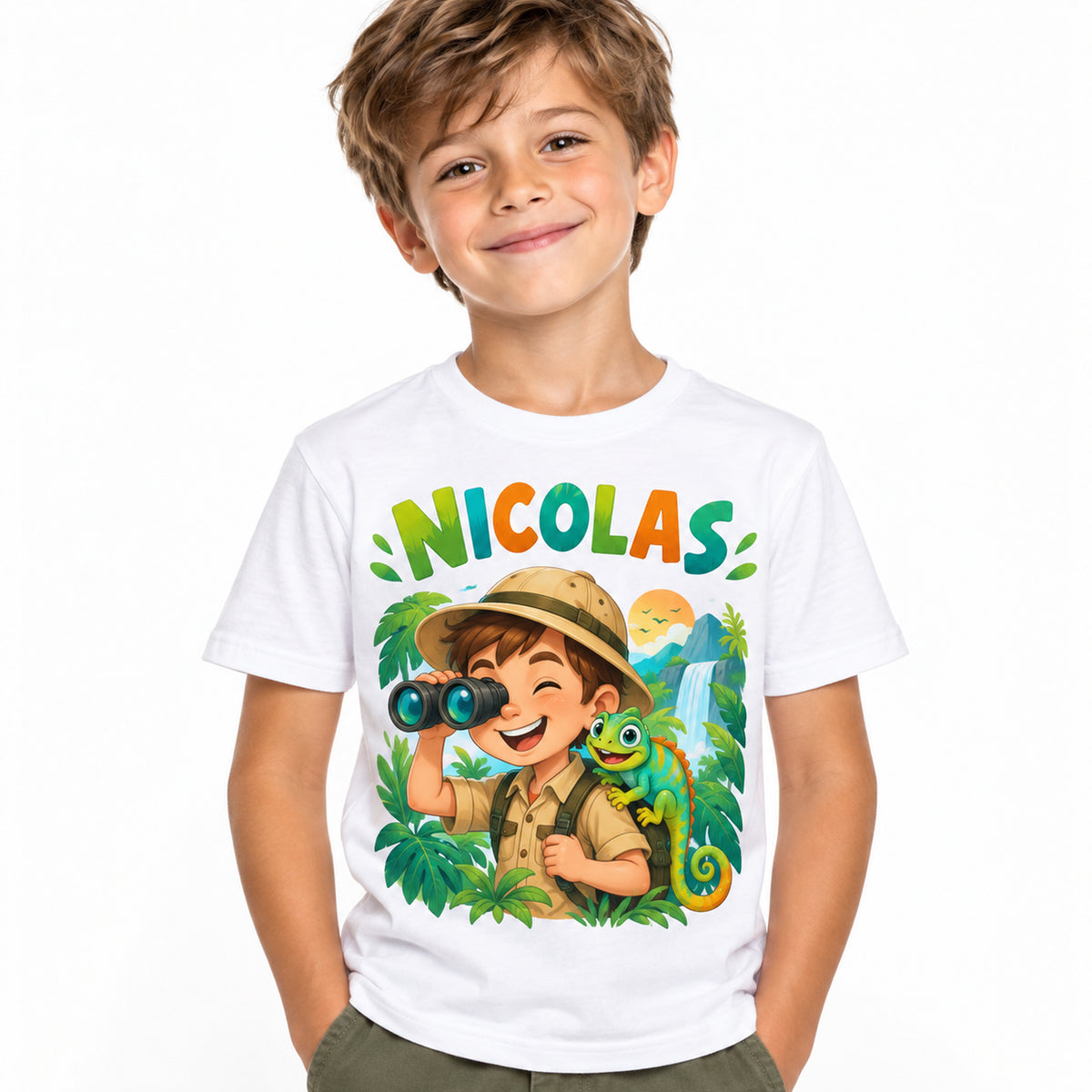 Tricou băieți personalizat Explorator în Junglă – NICOLAS – imagine 1