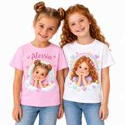 Tricou pentru fetițe cu fotografie și curcubeu pastel – fotografie principală pe fundal alb