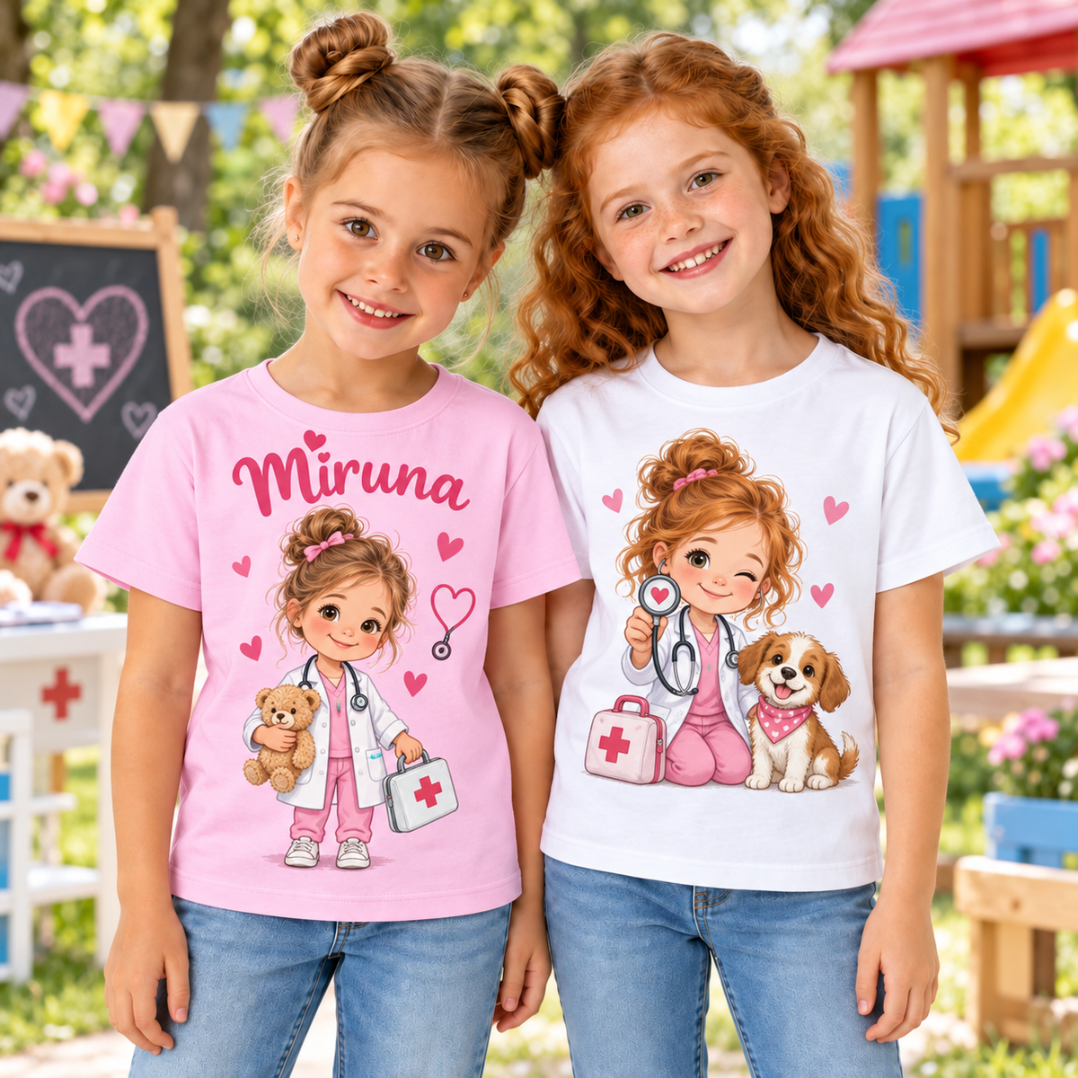 Tricou personalizat Mică Doctoriță cu numele Miruna – fotografie lifestyle