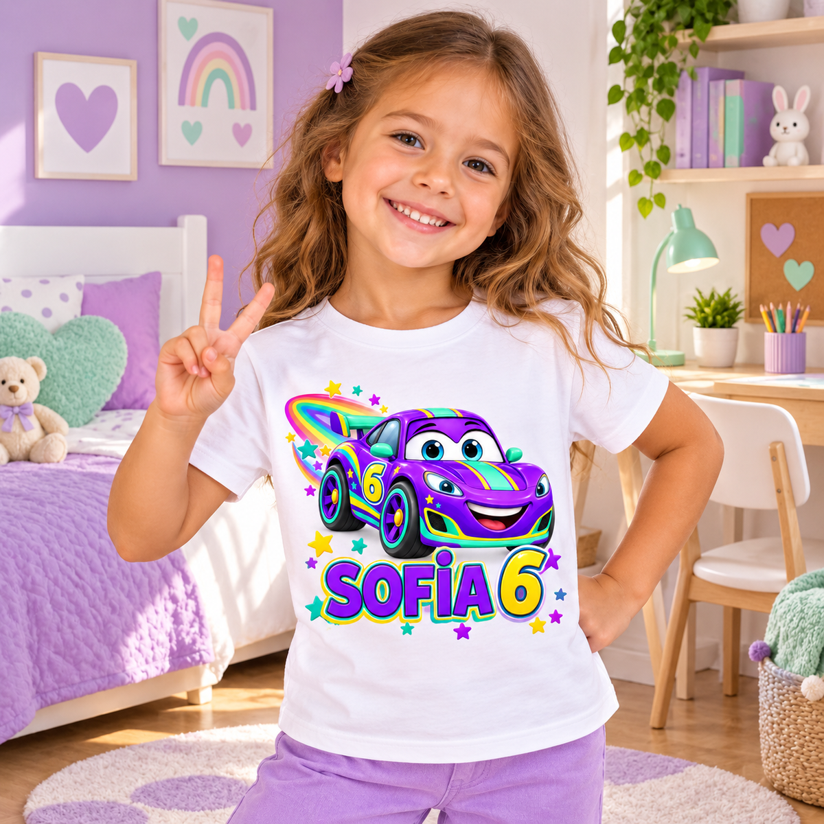 Supermașinuța Violet – copil în cameră colorată