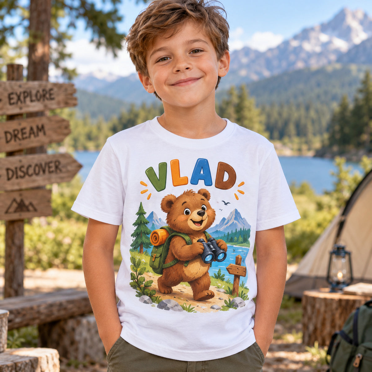 Tricou băieți personalizat Urs Aventurier – VLAD – imagine 2