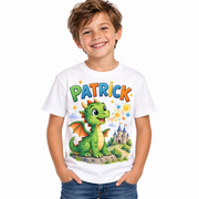 Tricou alb pentru băieți cu dragon și numele Patrick – imagine 1