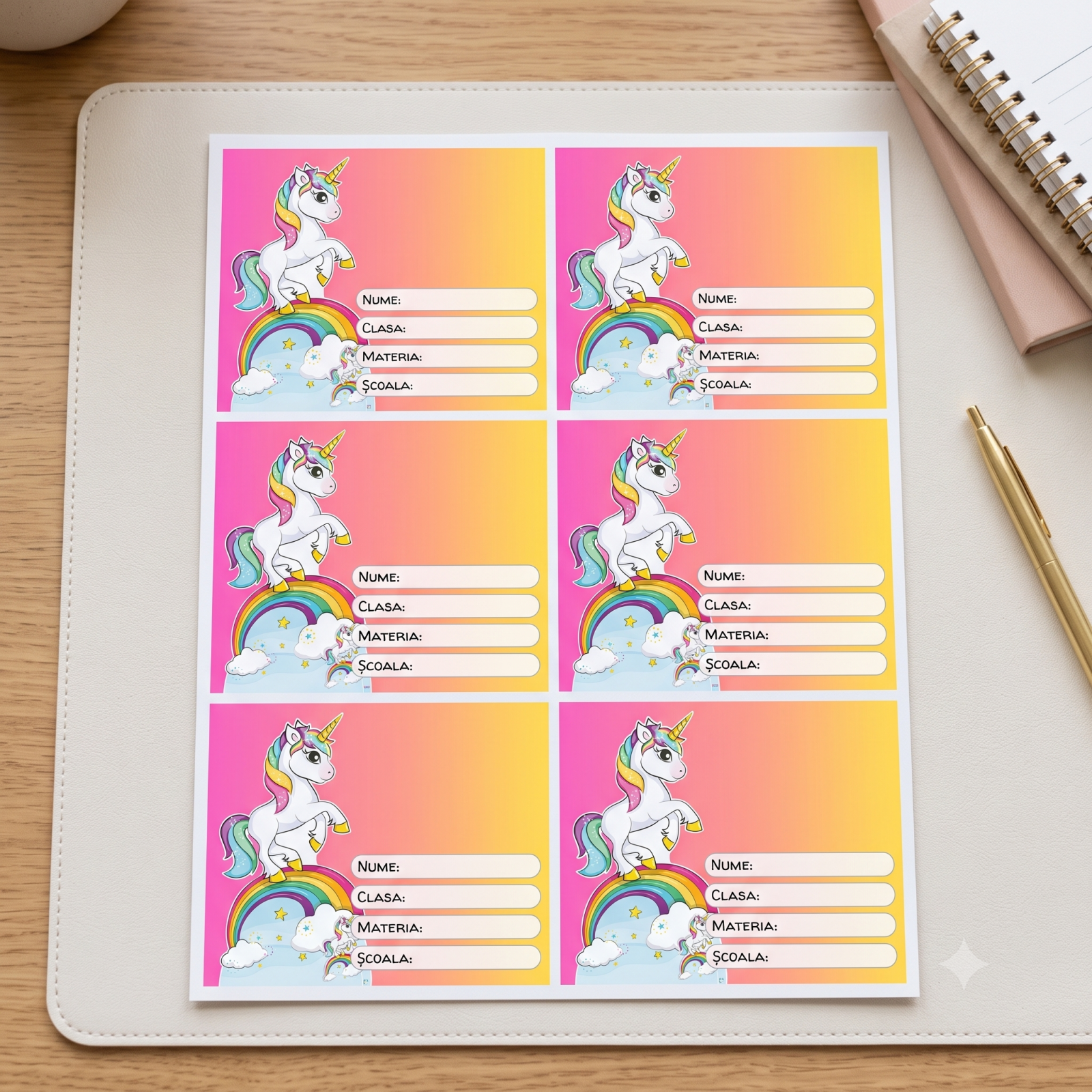 Etichete Școlare cu Nume Unicorn– Stickere Autoadezive pentru Copii ❤️ E-Cadou.com - e-CADOU