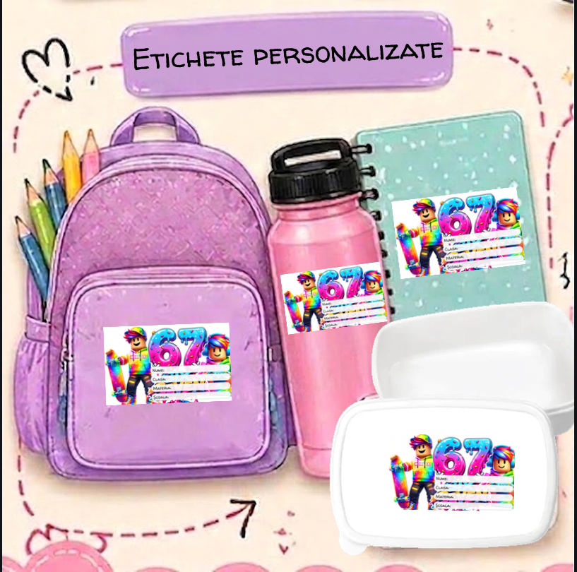 Etichete Școlare cu Nume 67 SixSeven– Stickere Autoadezive pentru Copii ❤️ E-Cadou.com - e-CADOU