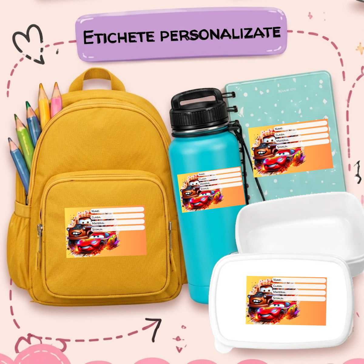 Etichete Școlare cu Nume– Stickere Autoadezive pentru Copii ❤️ E-Cadou.com - e-CADOU