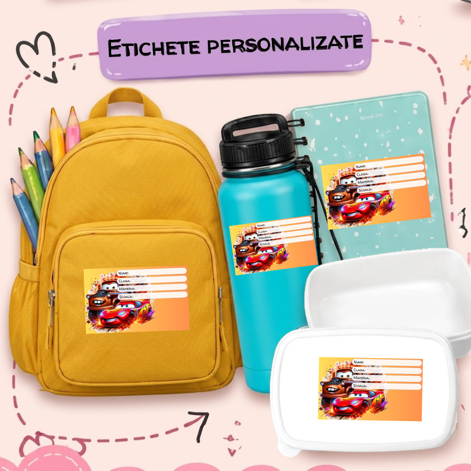 Etichete Școlare cu Nume– Stickere Autoadezive pentru Copii ❤️ E-Cadou.com - e-CADOU