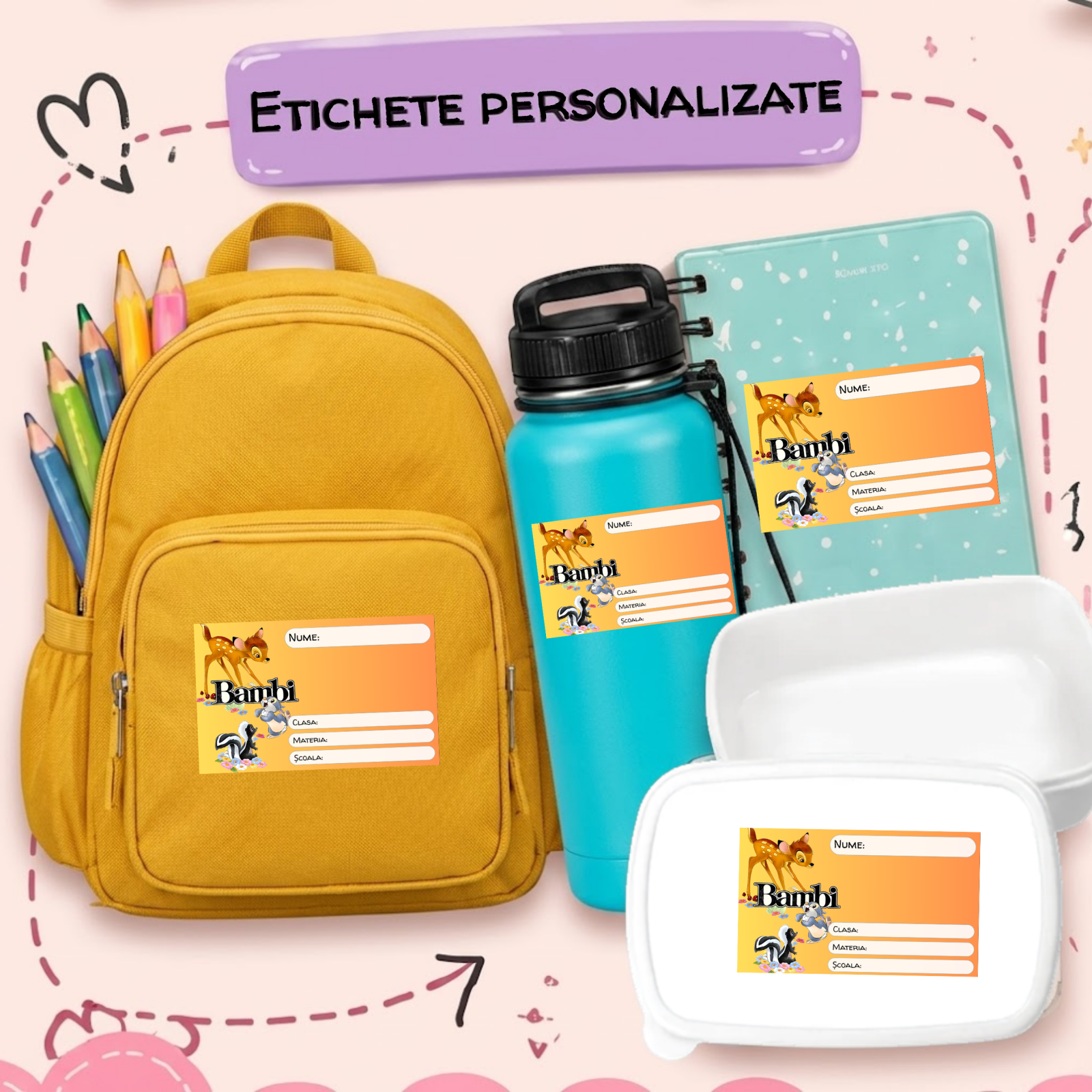 Etichete Școlare cu Nume– Stickere Autoadezive pentru Copii ❤️ E-Cadou.com - e-CADOU