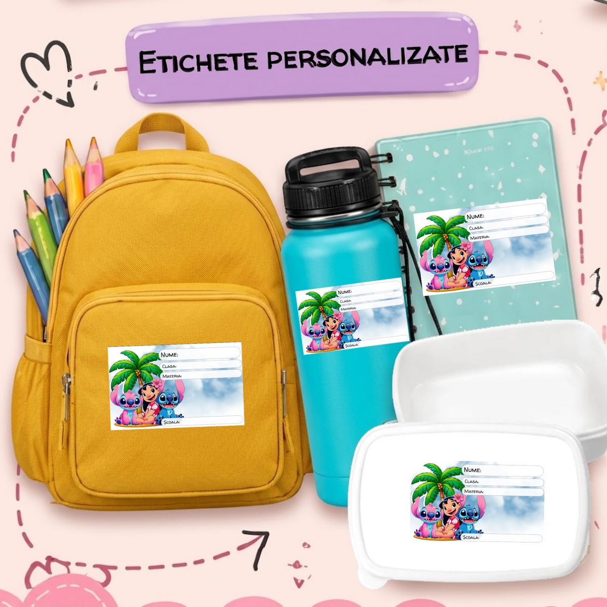 Etichete Școlare cu Nume– Stickere Autoadezive pentru Copii ❤️ E-Cadou.com - e-CADOU