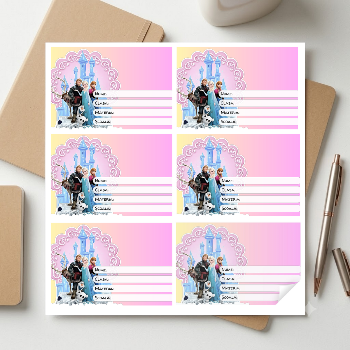 Etichete Școlare cu Nume Frozen– Stickere Autoadezive pentru Copii ❤️ E-Cadou.com - e-CADOU