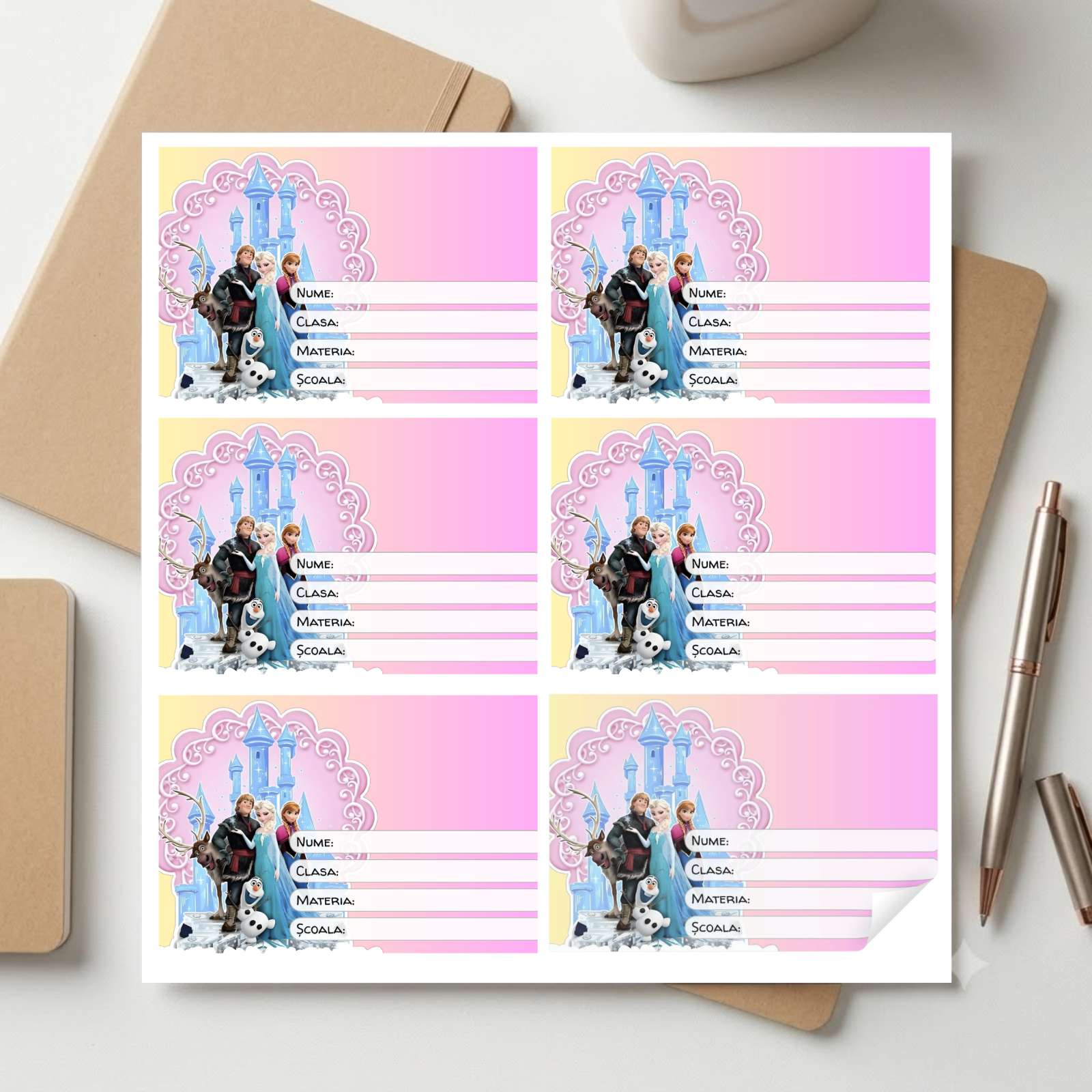 Etichete Școlare cu Nume Frozen– Stickere Autoadezive pentru Copii ❤️ E-Cadou.com - e-CADOU